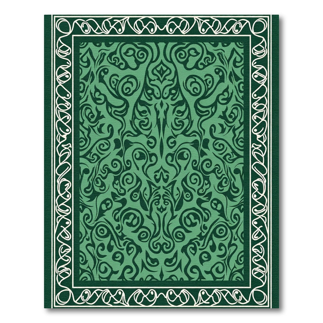 Emerald Green Swirl Damask Border Rug