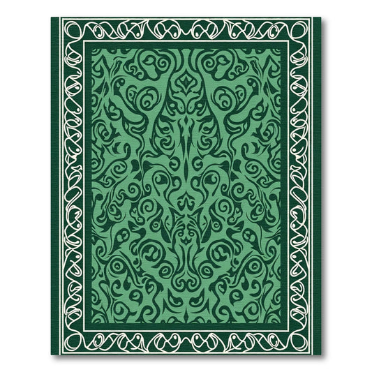 Emerald Green Swirl Damask Border Rug