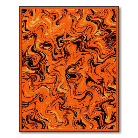 Abstract Area Orange Black Marble Swirl Area Rug