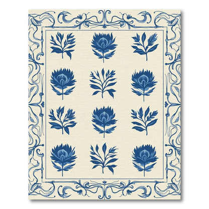 Deep Blue Floral Botanical Garland Rug