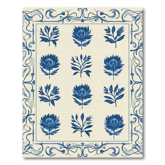 Deep Blue Floral Botanical Garland Rug