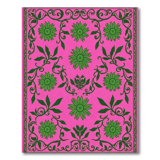 Hot Pink Green Floral Vine Art Rug