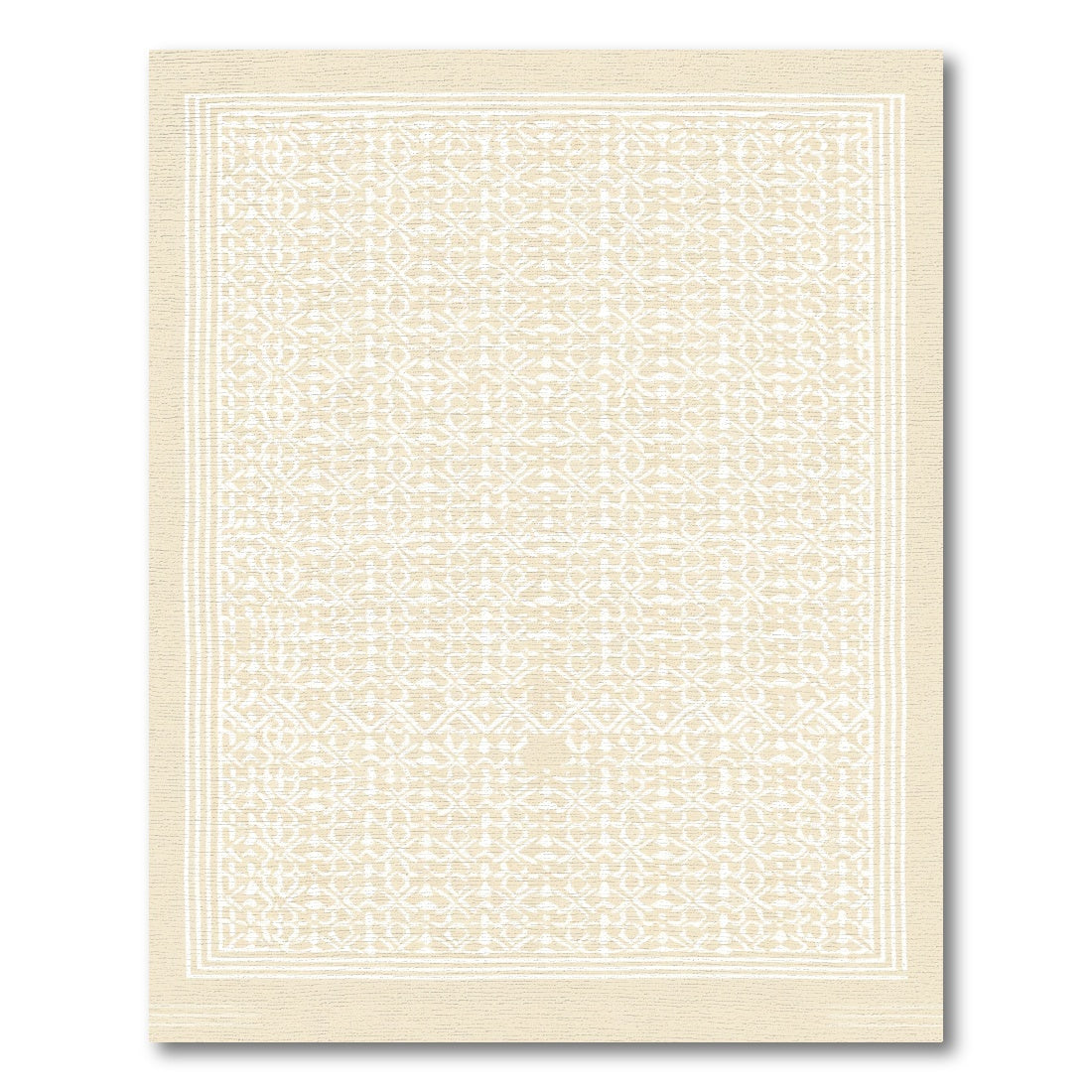 Cream White Geometric Lattice Rug