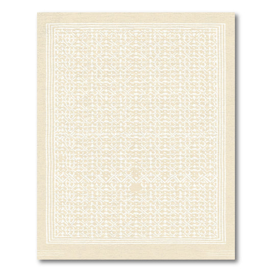 Cream White Geometric Lattice Rug
