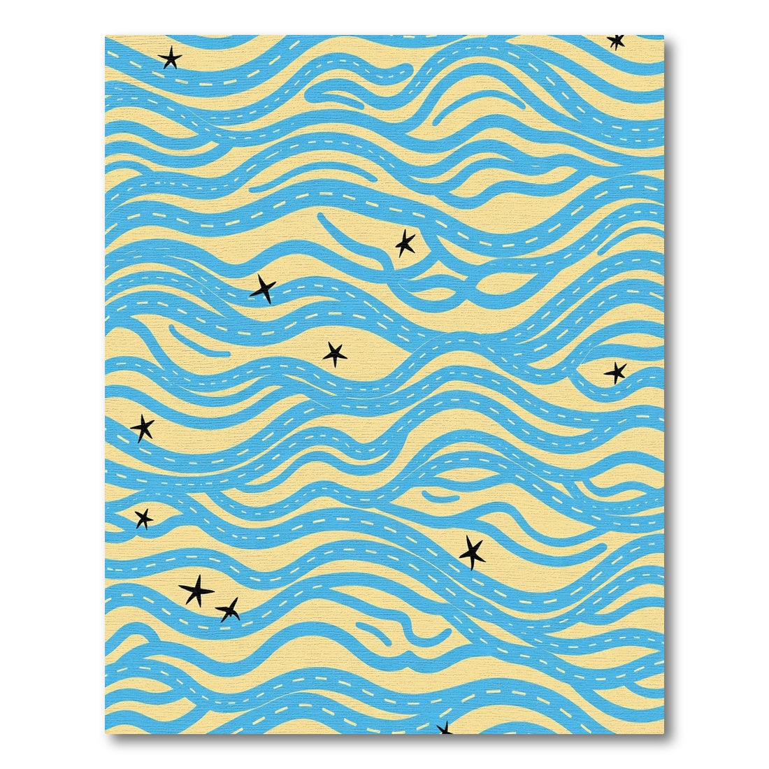 Wavy Blue Road Stars Pattern Rug