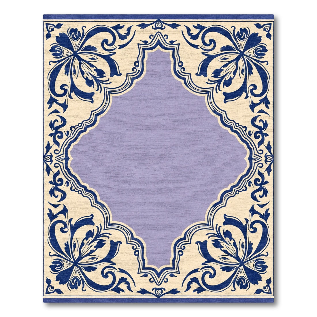 Ornate Blue Floral Cream Medallion Rug