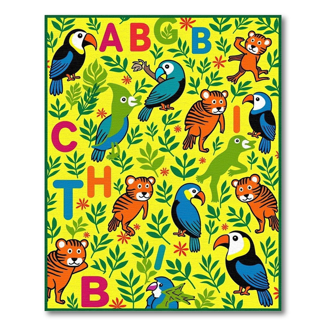 Jungle ABC Tigers Toucans Parrots Rug