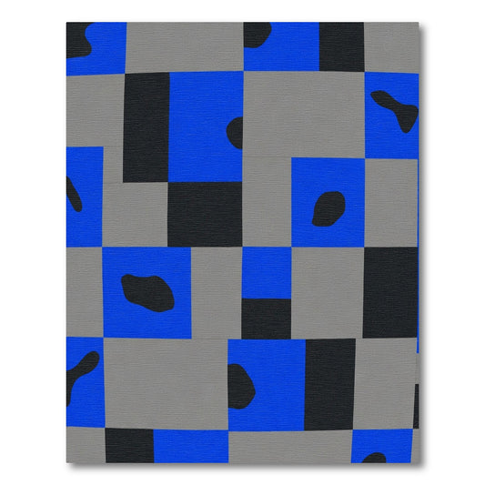 Modern Abstract Blue and Gray Squares Rug