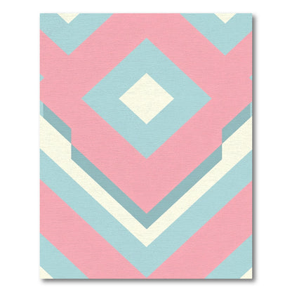 Pastel Pink Blue Geometric Diamond Overlap Rug