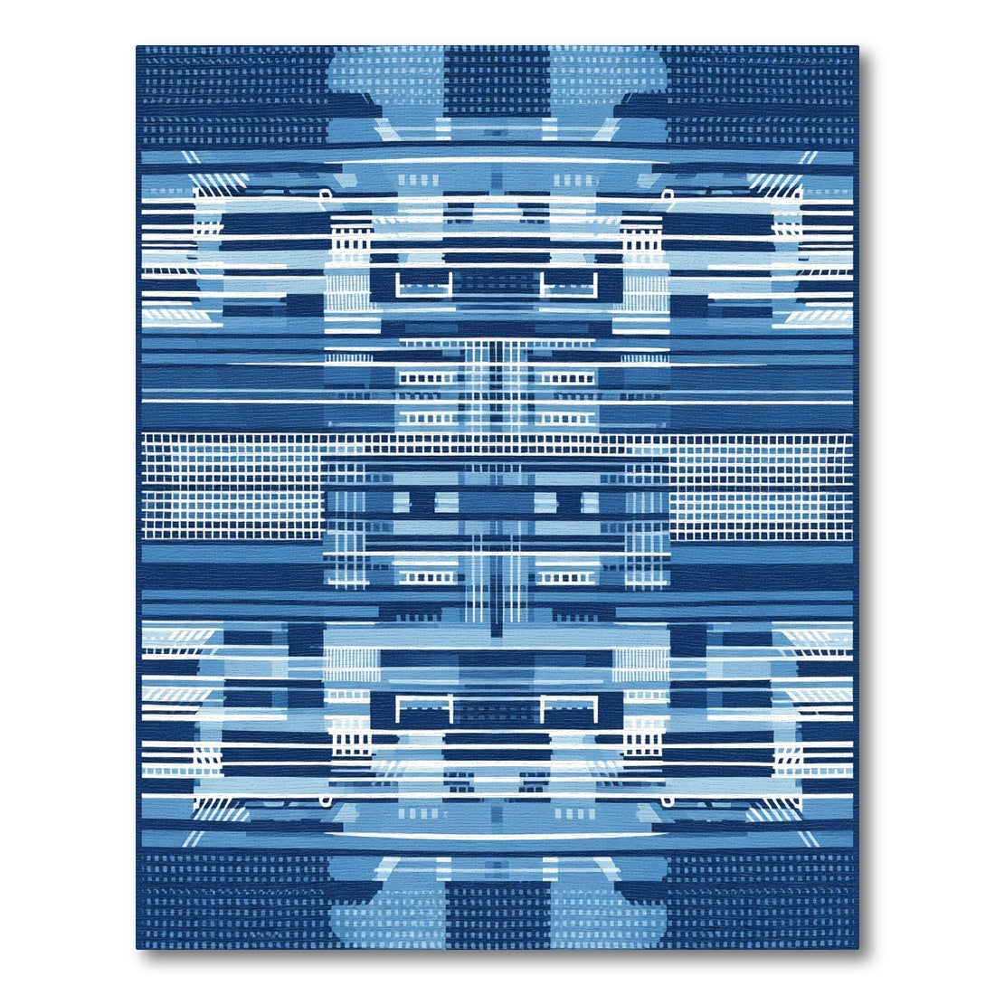 Abstract Blue Geometric Stripe Rug