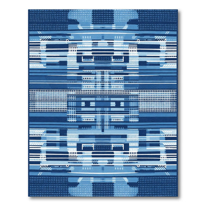 Abstract Blue Geometric Stripe Rug