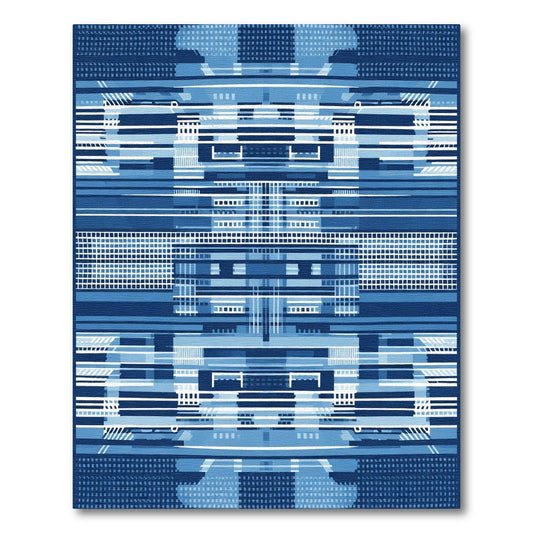 Abstract Blue Geometric Stripe Rug
