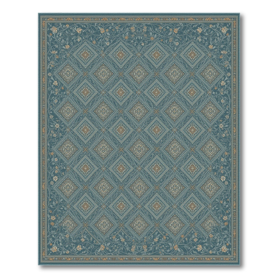 Blue Teal Floral Vintage No. 45 Area Rug