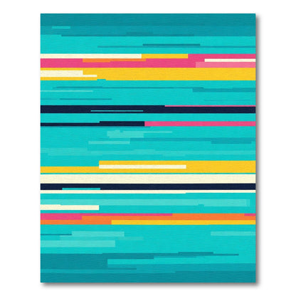 Modern Teal Yellow Pink Stripe Rug