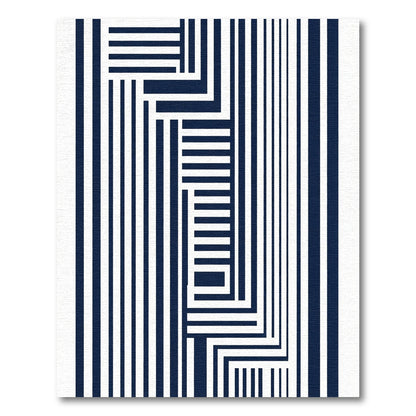 Navy White Geometric Maze Rug