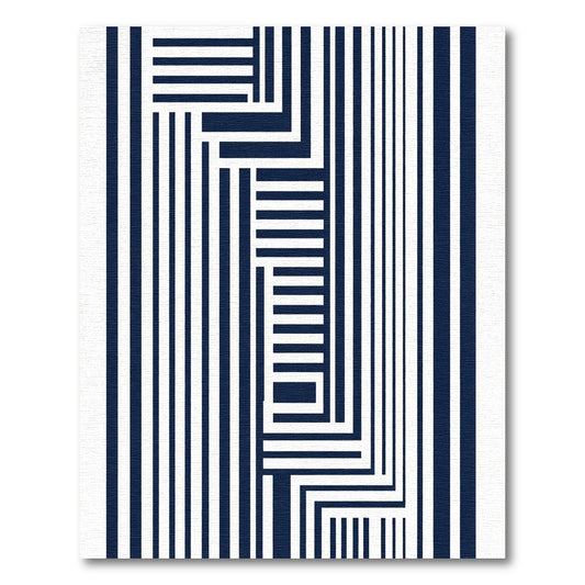Navy White Geometric Maze Rug