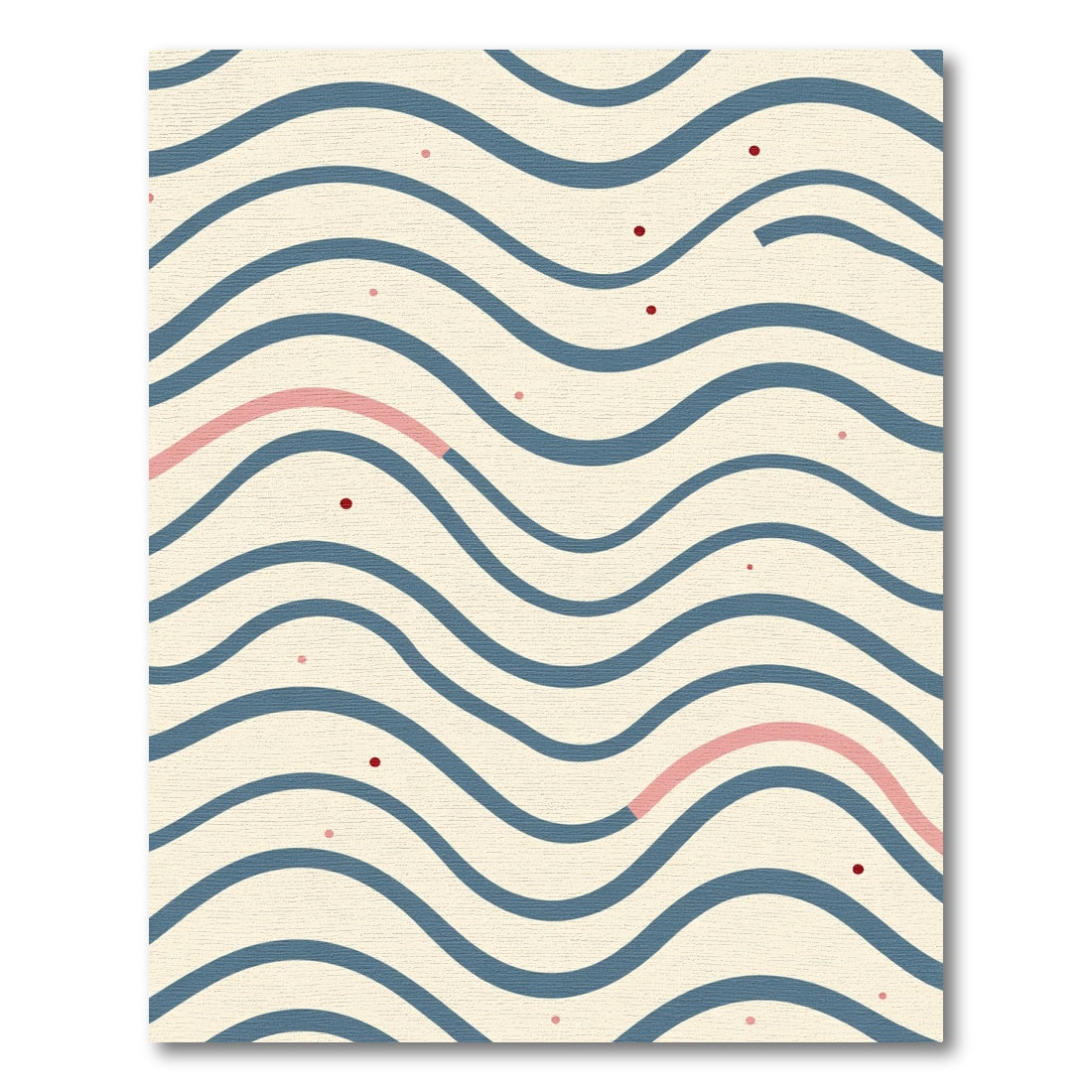 Cream Blue Wavy Stripe Dot Rug