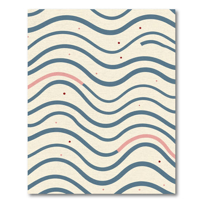 Cream Blue Wavy Stripe Dot Rug