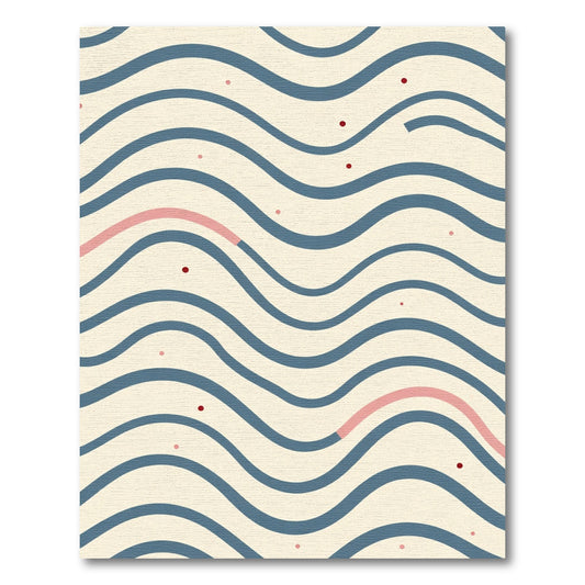 Cream Blue Wavy Stripe Dot Rug