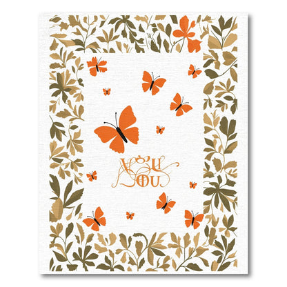 Whimsical Orange Butterflies Foliage Border Rug
