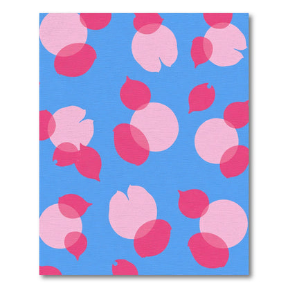 Pink Petal Scatter on Blue Rug