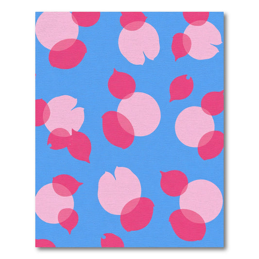Pink Petal Scatter on Blue Rug