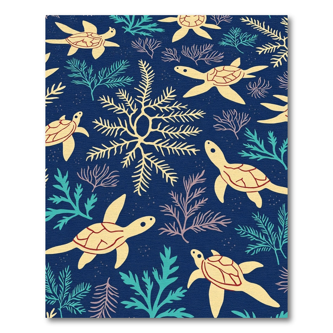 Yellow Sea Turtle Coral Navy Rug