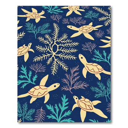 Yellow Sea Turtle Coral Navy Rug