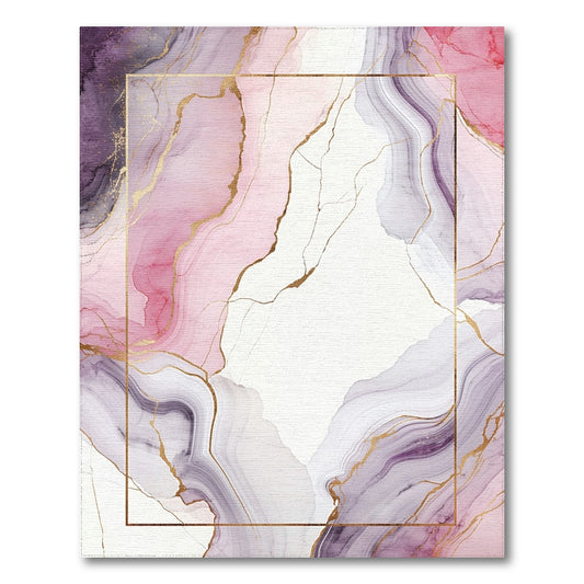Purple Marble Abstract Area Rug with Gold Accents
