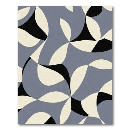 Soft Blue Curving Abstract Composition Rug