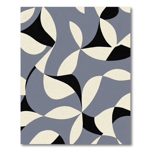 Soft Blue Curving Abstract Composition Rug