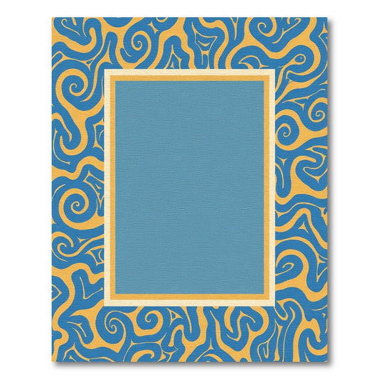 Bold Blue Yellow Swirl Frame Rug