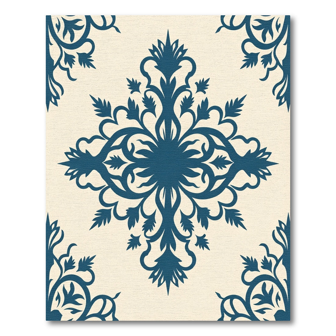 Deep Teal Floral Scroll Medallion Rug