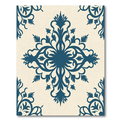 Deep Teal Floral Scroll Medallion Rug