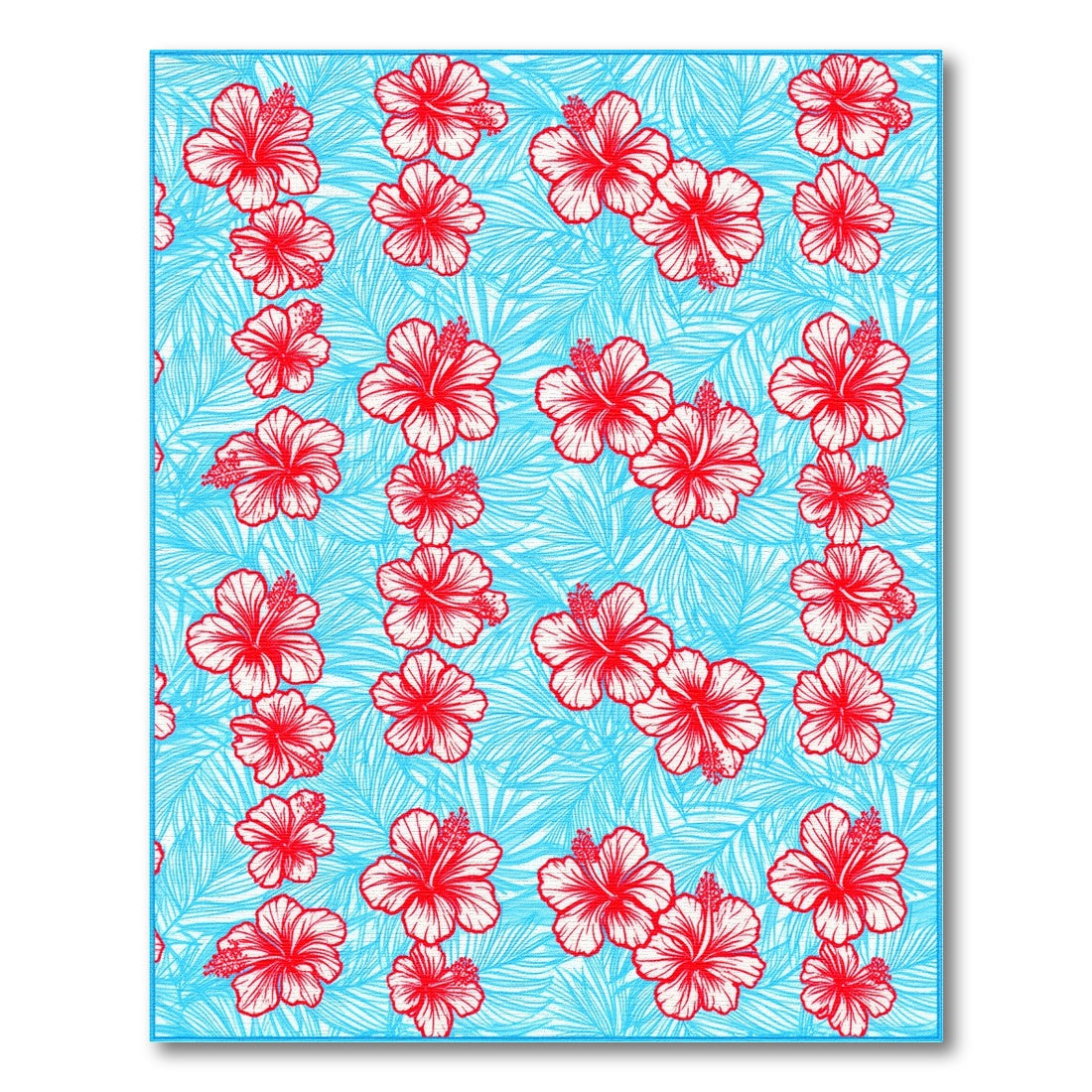 Red Hibiscus Blue Floral Area Rug