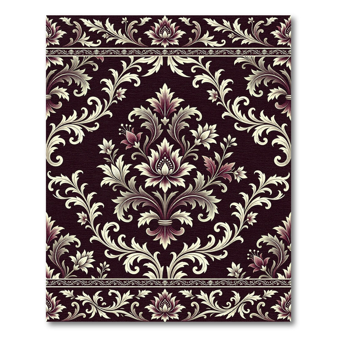 Rich Plum Colonial Floral Scroll Rug
