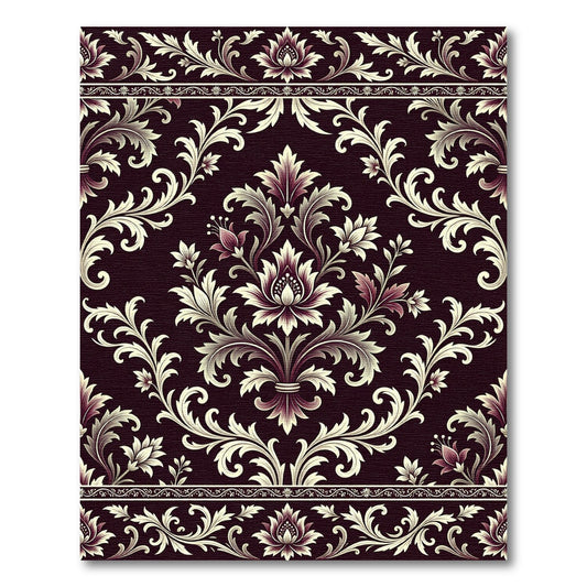 Rich Plum Colonial Floral Scroll Rug