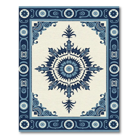 Navy Indigo Sunburst Centerpiece Rug