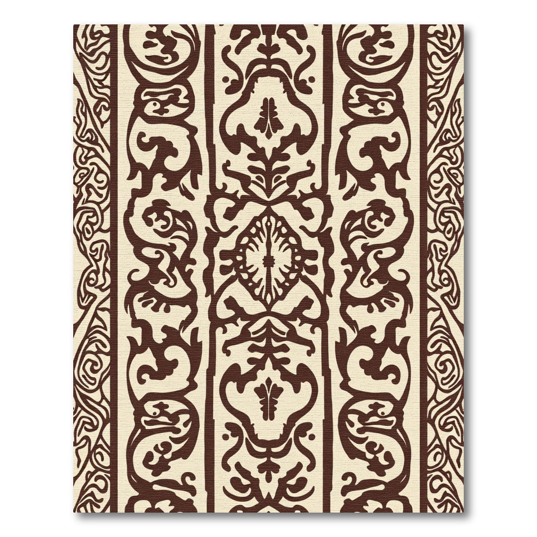 Ornate Sepia Damask Vertical Stripe Rug