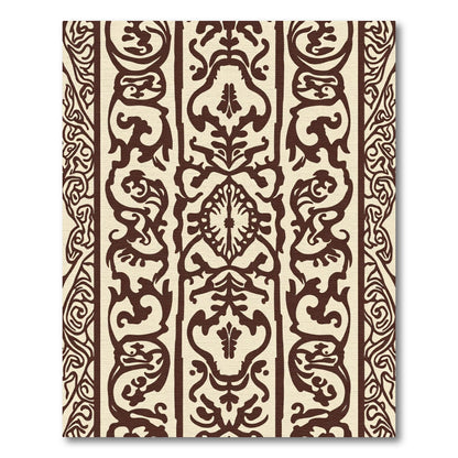 Ornate Sepia Damask Vertical Stripe Rug