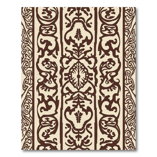 Ornate Sepia Damask Vertical Stripe Rug