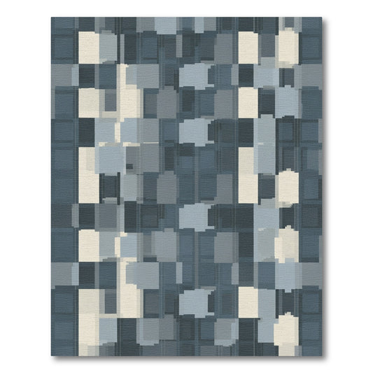 Abstract Blue Palette Geometric Squares Rug