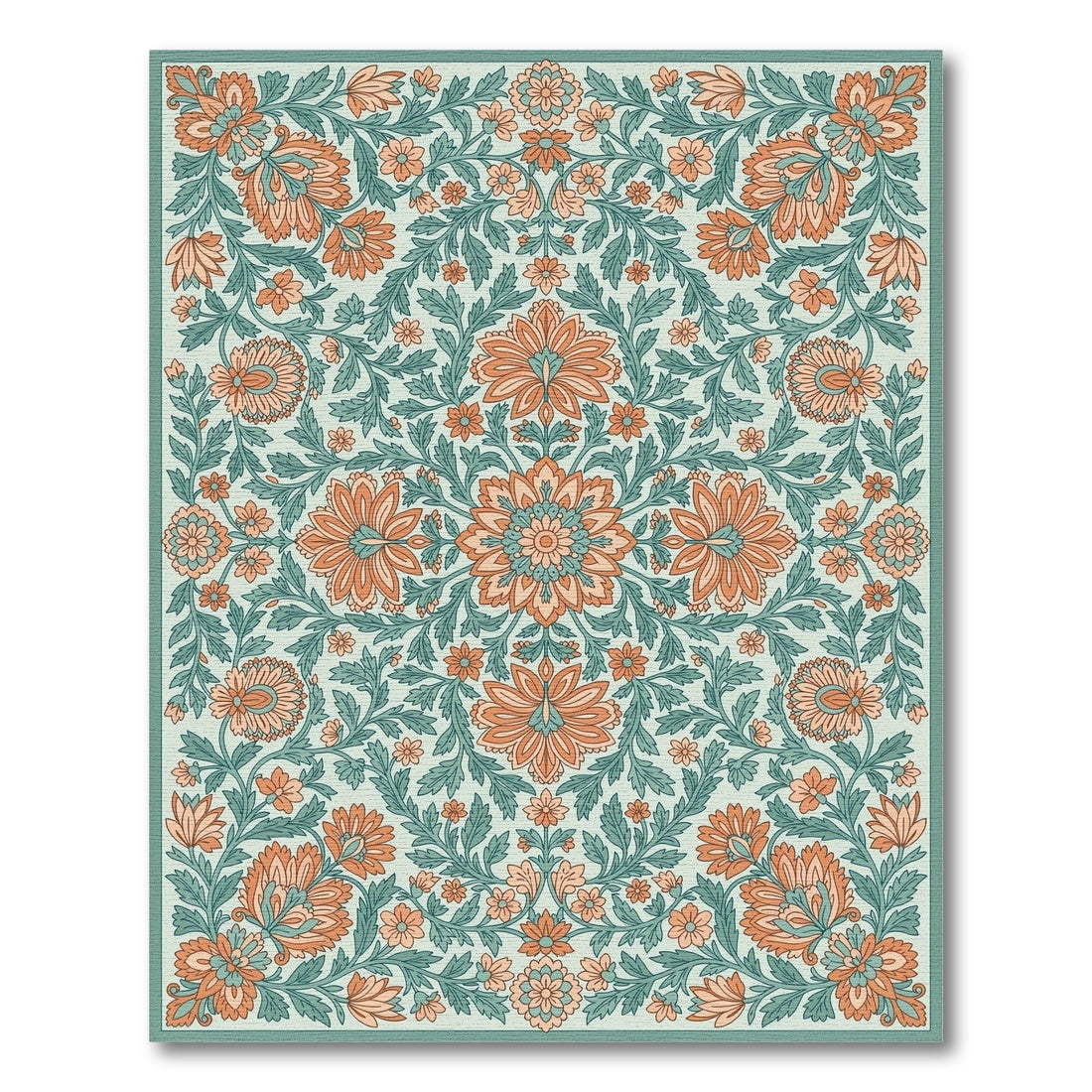 Orange Floral Vintage Teal Area Rug