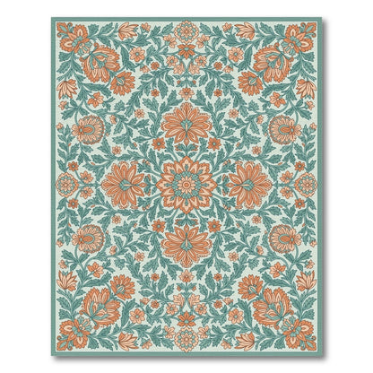 Orange Floral Vintage Teal Area Rug