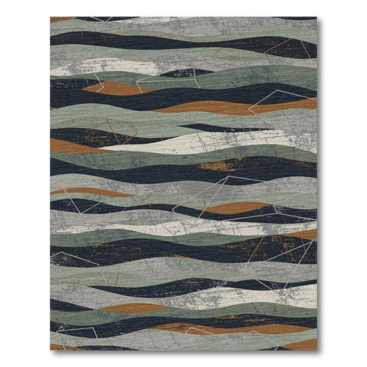 Abstract Blue Teal Wavy Area Rug