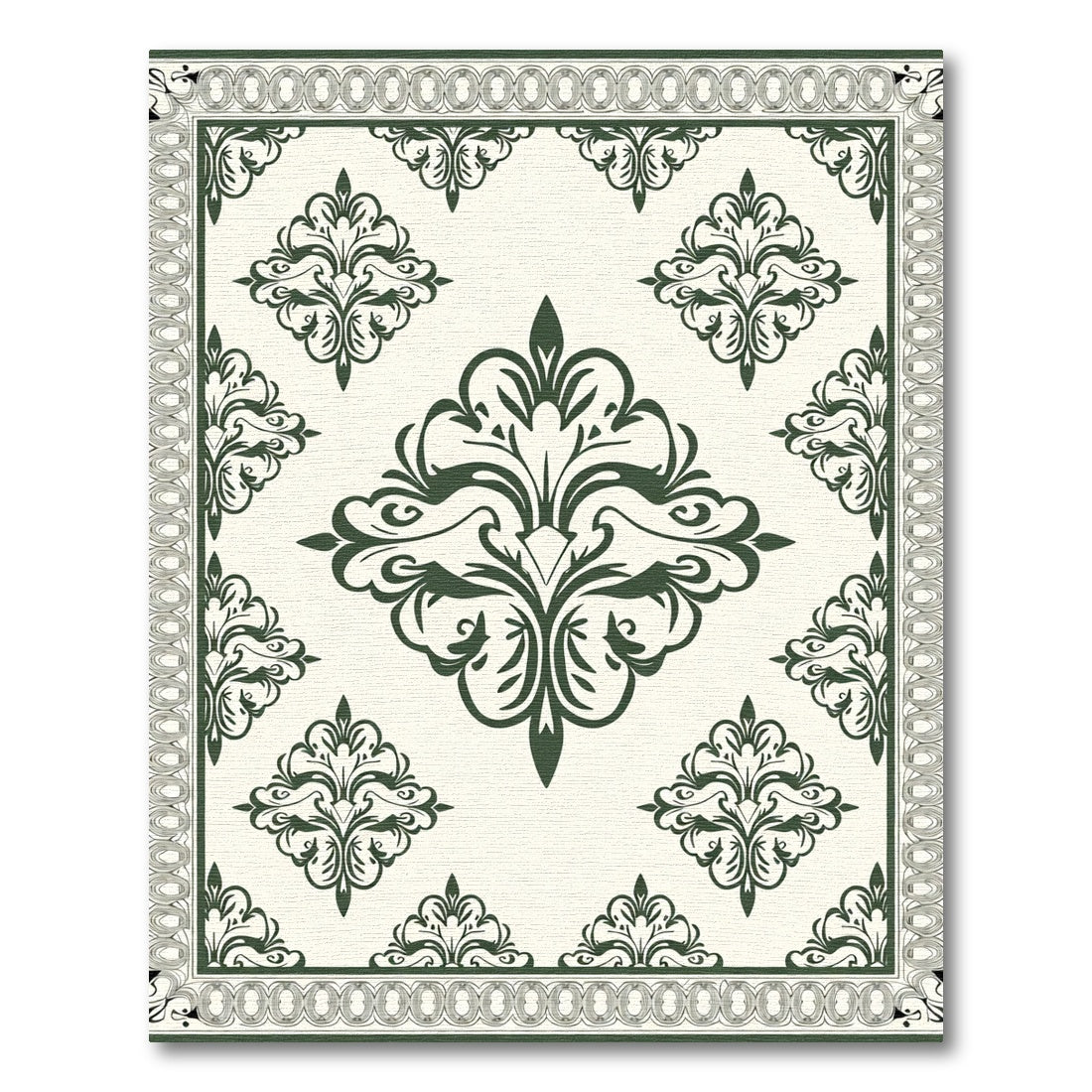 Deep Emerald Damask Border Rug