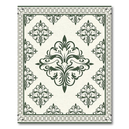 Deep Emerald Damask Border Rug