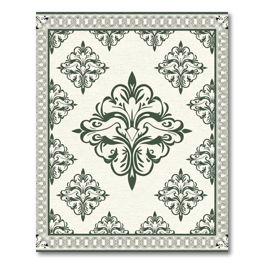 Deep Emerald Damask Border Rug