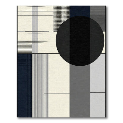 Geometric Abstract Black Circle Cream Rug