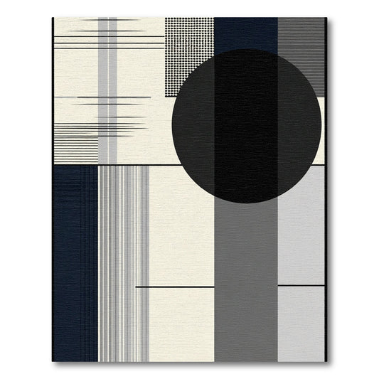 Geometric Abstract Black Circle Cream Rug